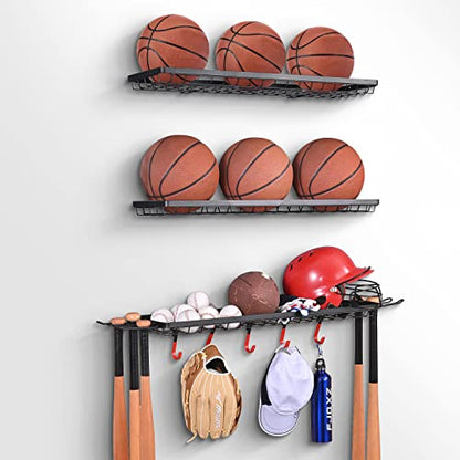 Mythinglogic 3-Piece Wall Mount Ball Storage and Sports Equipment Organizer