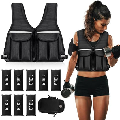 Prodigen Adjustable Weighted Vest, 0-10 lb/0-12 lb/0-18 lb Weight Vest for Women and Man with 8 Removable Sandbag and Pocket | Weighted Vest for Walking, Running, Weight Loss, Strength Training - size: 12LB