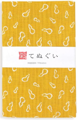 KOMESICHI irodori Japanese Traditional Towel Tenugui Hyōtan12.99 x 34.64 in with Tenugui Iroha (English Manual) - color: Hyōtan