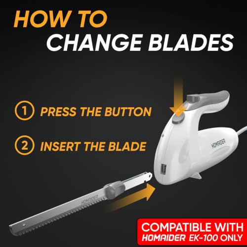 Homaider Replacement Blades for Electric Knife – Compatible EK-100 Only - 2 Stainless Steel Serrated Blades - size: Replacement Blades