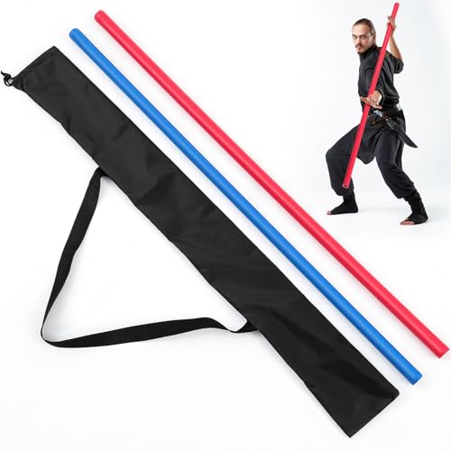 2 Pcs Bo Staff Foam Padded Sticks - color: Red and Blue, size: 3.94 ft