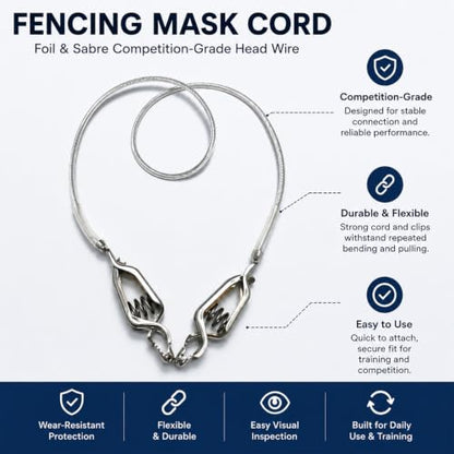 Fencing Mask Cord for Foil/Sabre – Competition-Grade Head Wire with Clear Jacket, Anti-Bend Plug, Twin-Core Design, Compatible with Standard Scoring Systems