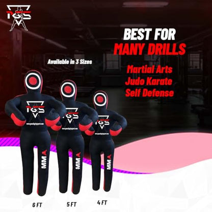 MMA Grappling Dummy Brazilian JIU Jitsu BJJ Punching Bag for Self Defense Wrestling Judo Karate Boxing Throwing Submission Standing Position - UNFILLED - color: Black Red, size: 5FT / 59"