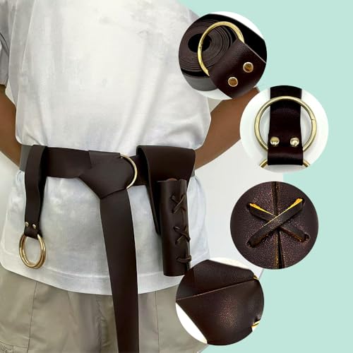3 Packs Medieval Leather Belt Sword Dagger Frog Renaissance Belt Sword Holster for Halloween Knight Pirate Costume - color: Coffee