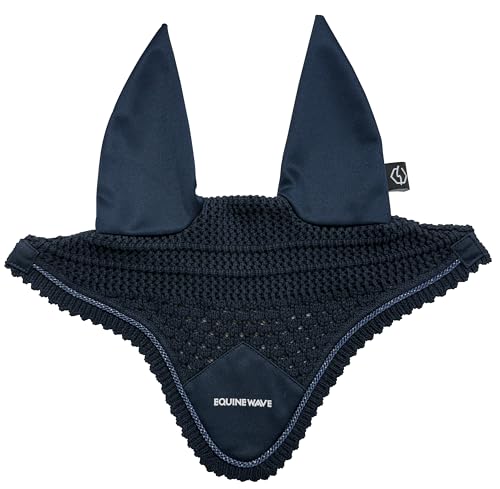 EQUINEWAVE Horse Fly Bonnet, Breathable Crochet Ear Bonnet with Stretch Comfort Ears, Contoured Fit for English Riding - color: NAVY