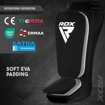 RDX Shin Guards Kickboxing Muay Thai, SATRA Approved, MMA Leg Instep Protection Pads, Sparring Training Martial Arts Boxing, Elasticated Padded Protector, Karate BJJ Taekwondo Gear, Men Women - color: Black, size: Medium