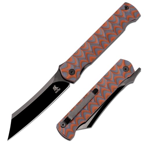 KATSU AUS-8 Steel Blade Folding Knife,Pocket Knife for Men G10 Handle, Liner Lock Japanese Style Front Flipper EDC Knife with Clip Black Titanium Coated/Stonewashed finish - color: Black