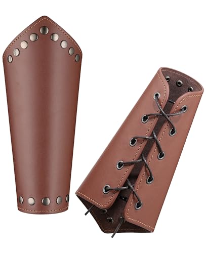 HAQUIL Mens Leather Arm Guards Viking Medieval Adjustable Leather Buckle Wrist Bracers for LARP Role Plays (1 piece)
