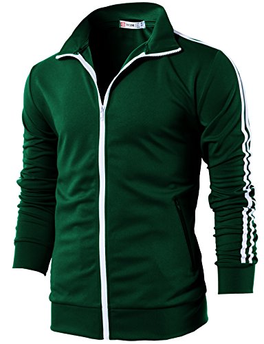 H2H Mens Active Slim Fit Track Lightweight Jacket Zip-up Long Sleeve - color: Cmoja0103-darkgreen, size: X-Large