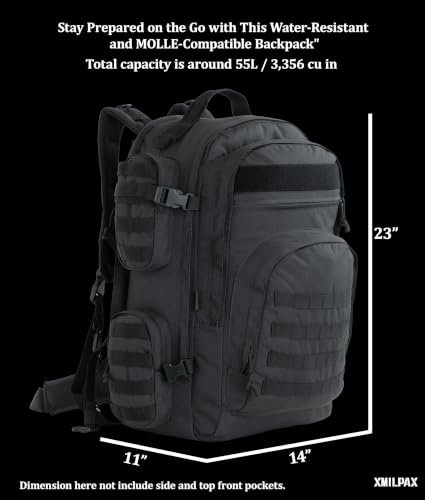 Large Tactical Backpack Bag For Hiking,Camping,Travel,Bug-Out 58L - color: Black