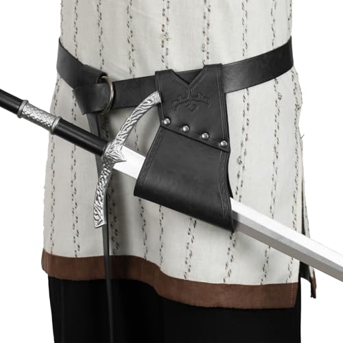 HiiFeuer Medieval Sword Frog with Belt, Viking Sword Holster Scabbards Vintage Renaissance Sword Sheath Holster for Ren Faire - color: Black a
