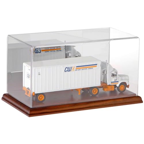 Plymor Clear Acrylic Display Case with Hardwood Base (Mirror Back), 10" W x 5" D x 5" H - color: Hardwood Base (Mirrored)