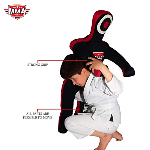 Kids Grappling Standing Dummy - Unfilled – Wrestling, Jiu-Jitsu, MMA Training Dummy with Moveable Arms and Legs – Durable Polyester Fabric - color: Black-Stand, size: 4 ft-49 Inch