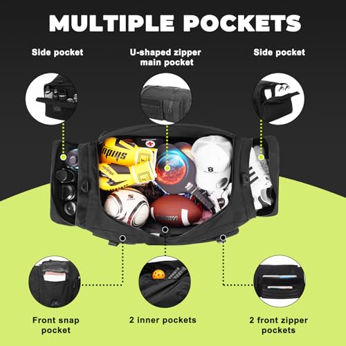 Football Gear Bag for Helmet & Pads, 130L Extra Large Duffel Bag, Black - color: Black