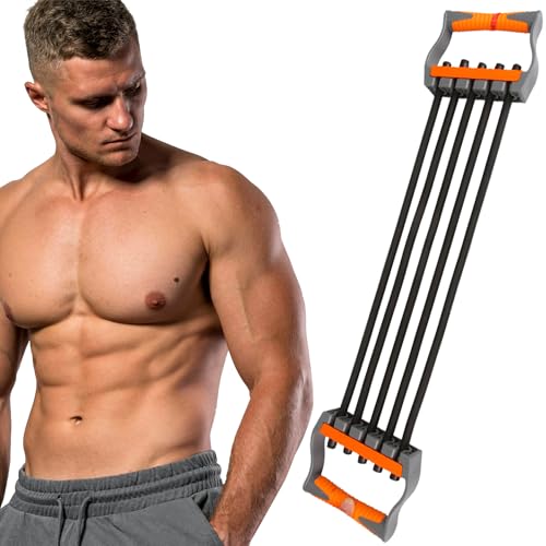 Adjustable Chest Expander with 5 Removable Tubes, 4 Resistance Levels Forearm Strengthener Arm Trainer for Chest Back Shoulder Muscles, Home Gym Upper Body Workout Equipment for Men Women