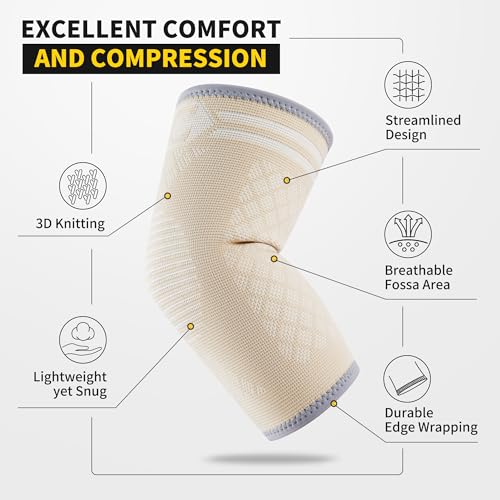 CAMBIVO 2 Pack Elbow Brace Compression Sleeve, Tennis & Golfer's Elbow - color: Beige, size: X-Small