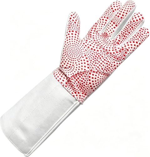 LEONARK Padded Fencing Glove for Foil Epee Sabre, Anti-Slip PU Dot Protective Fencing Bout Practice Glove with Shock Absorbing Pad, Long Forearm Sleeve Design, 1 Pack - color: Red-Left, size: XX-Small