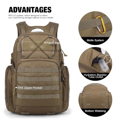 Mardingtop 40L Tactical Backpack for Men, Large Molle Military Rucksack Assault Pack for Hiking Travel Camping - color: Khaki