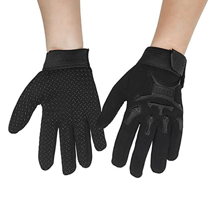 Long Keeper Kids Cycling Tactical Gloves – Boys Sport Climbing Fishing Gloves Anti Slip Full Finger Gloves - color: Black, size: Small