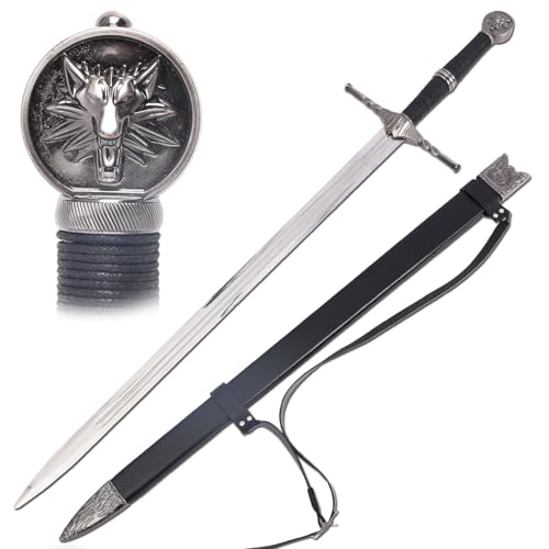 Medieval White Wolf Silver Steel Sword Metal Two Handed Replica 41inch Suitable for Cosplay LARP Costumes Halloween Props - style: Steel Sword