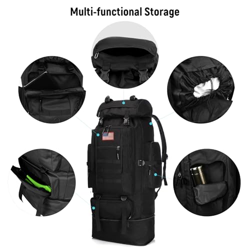 JUMAHE 100L Hiking Backpack for Men - Rucksack Molle Military Tactical Waterproof Lightweight Camping Backpack 3 Day Assault Pack for Travel, Climbing, Backpacking - color: 100l Black - Expandable, style: Hiking Backpack 3077