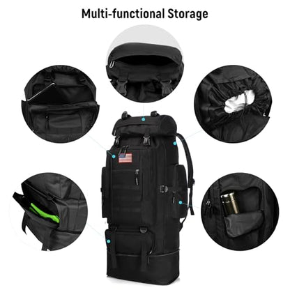 JUMAHE 100L Hiking Backpack for Men - Rucksack Molle Military Tactical Waterproof Lightweight Camping Backpack 3 Day Assault Pack for Travel, Climbing, Backpacking - color: 100l Black - Expandable, style: Hiking Backpack 3077