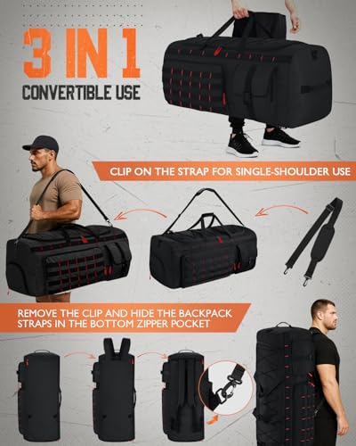 Gonex 130L Extra Large Duffel Bag, Convertible Travel Duffle - color: Black with Red Accents, size: 130L