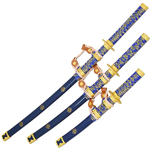 Snake Eye Tactical Two Tone 3 Piece Samurai Katana Set w/Free Sword Stand - color: Blue-1