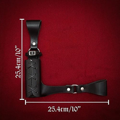 Mythrojan Medieval Sword Frog Adventurer with Leather Holder for Universal Rapier, Broadsword, Cutlass - style: Large Right Handed - Black (10" X 10")
