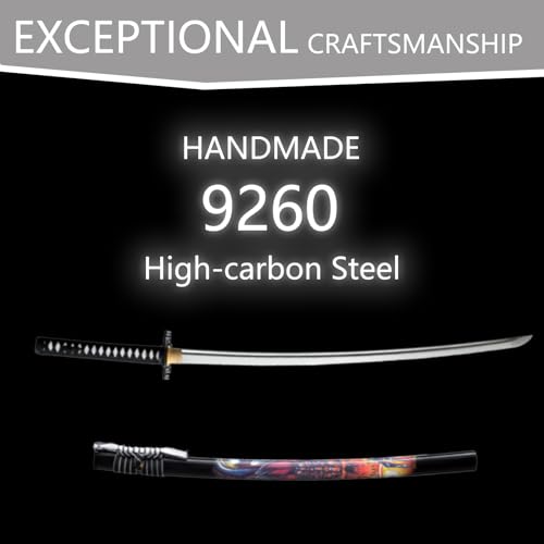 Handmade Sharp Katana, Traditional Clay Tempered 1060/9260/T10 Steel, Full Tang Real Katana Sword, Authentic Japanese Craft Samurai Sword - color: Dragon Black