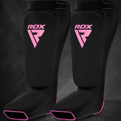 RDX Shin Guards Kickboxing Muay Thai, SATRA Approved, MMA Leg Instep Protection Pads, Sparring Training Martial Arts Boxing, Elasticated Padded Protector, Karate BJJ Taekwondo Gear, Men Women - color: Black Pink, size: Medium