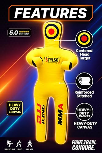 Unfilled Grappling Dummy – Adult Life Size Wrestling & BJJ Training Dummy, MMA Jiu Jitsu Judo Takedown & Throwing Practice, Heavy-Duty Triple-Stitched Canvas Submission Dummy - color: Yellow, size: 6ft / 72"
