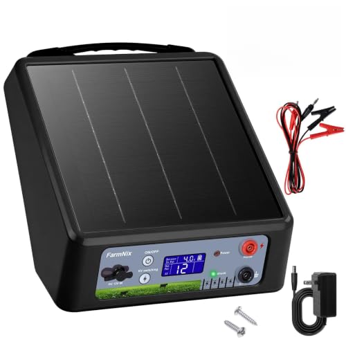 20 Miles 6-12KV Adjustable Solar Electric Fence Charger, Max 2J Pulse, LED - color: Black