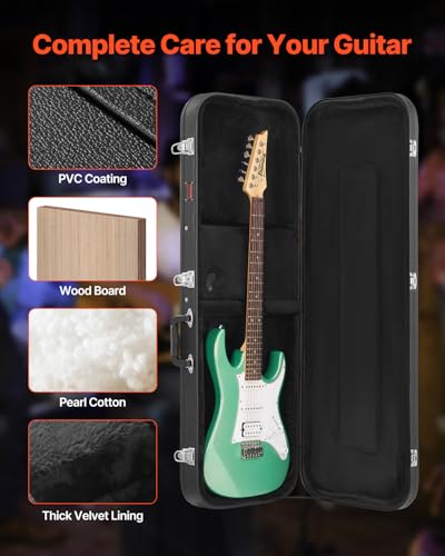 VEVOR Electric Guitar Hard Case, 43.11 in Rectangular Guitar Hard Case, With Lock Latch Keys Handle, PVC Padding Soft Lining Water-Resistant Hard Shell Guitar Cases, for 39 in Electric Guitars, Black - size: 43.11 inches Rectangular