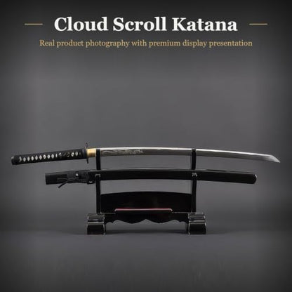 1045 Katana, Hand Forged Full Tang Japanese Sword | Classic Tsuba Series - color: Cloud Scroll 283