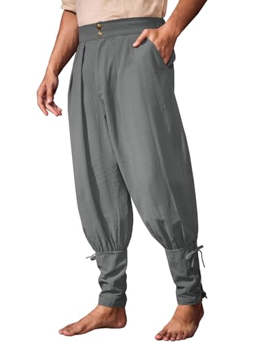 Runcati Mens Medieval Ankle Pants Renaissance Viking Pirate Pants Halloween - color: Dark Grey, size: Large