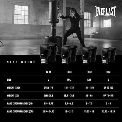 Everlast Prostyle 2 Boxing Gloves, Entry Level Training Gloves for Men and Women, Secure Fit Hook and Loop Closure & Ventilation, Heavy Bag & Speedbag Training - color: Black, size: 12 oz