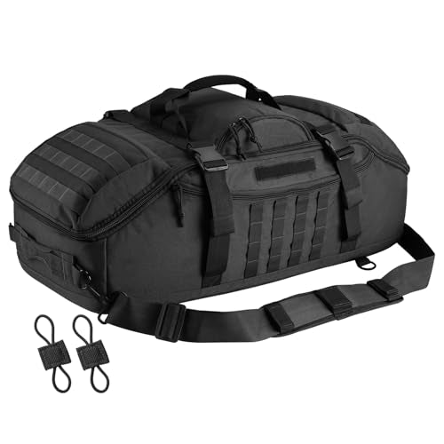 Hannibal Tactical 65L Large Duffle Bag, 3-in-1 Tactical Backpack MOLLE Pack for Sports, Gym, Outdoor, Black - color: Black, size: 65L