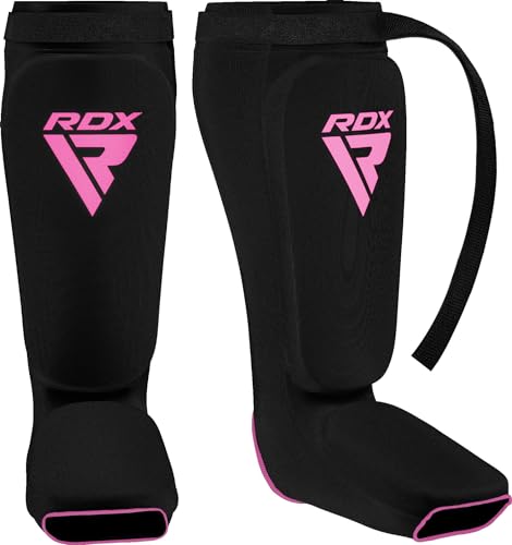 RDX Shin Guards Kickboxing Muay Thai, SATRA Approved, MMA Leg Instep Protection Pads, Sparring Training Martial Arts Boxing, Elasticated Padded Protector, Karate BJJ Taekwondo Gear, Men Women - color: Black Pink, size: Medium