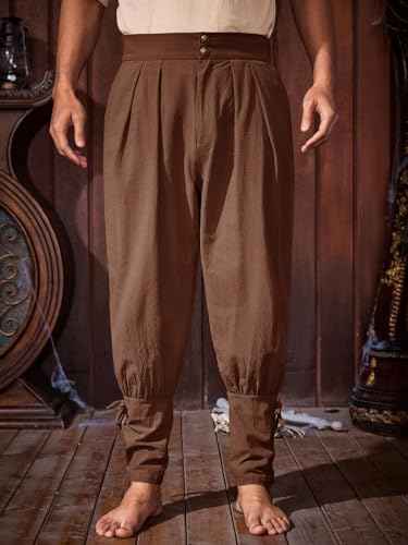 Runcati Mens Medieval Ankle Pants Renaissance Viking Pirate Pants Halloween - color: Coffee, size: Medium