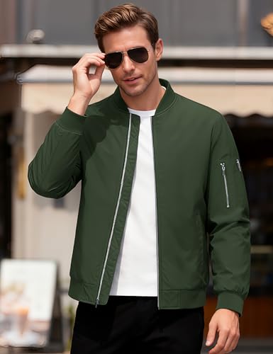 MAGCOMSEN Men's Bomber Jacket Casual Windproof Quilted Jacket Full Zip Windbreaker Winter Warm Varsity Jacket with Pockets - color: Army Green, size: XX-Large