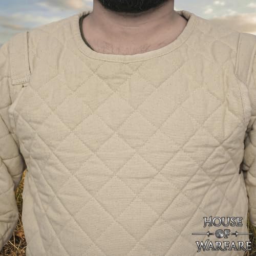 Medieval Gambeson Men Jacket | Padded Gambeson Coat 13th Century 2-Layer – Quilted Cotton Arming Wear - color: Ecru, size: Small
