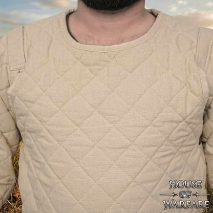 Medieval Gambeson Men Jacket | Padded Gambeson Coat 13th Century 2-Layer – Quilted Cotton Arming Wear - color: Ecru, size: Large