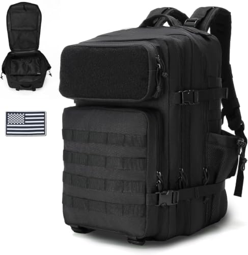gracedon Military Tactical Backpack for Men and Women Molle Bag 3 Days Pack Large Assault Rucksack Fitness Hiking 25/35/45L (45L-Black) - color: 45l-black