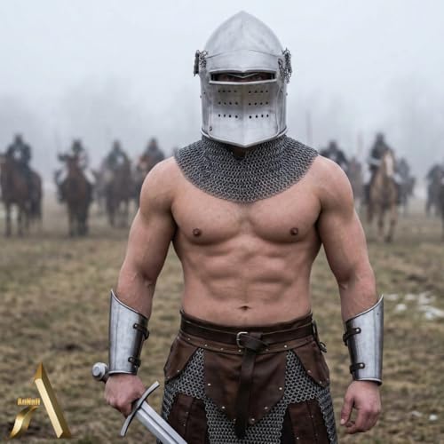 AnNafi® Medieval Knight Helmet, Renaissance Bascinet Visor Barbuta Barbute Functional Helmets, Knight Metal Armor Helmet Roleplay Wearable for Adult, Medieval Costumes Helm SCA LARP Replica Costume