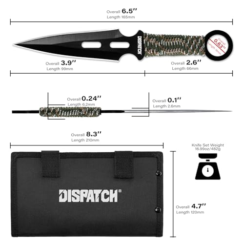 Dispatch 12 Pcs 6.5" Throwing Set, 3Cr13 Stainless Steel Black E-Coated Throwers with Paracord Handle, Full Tang, Tip Protectors & Nylon Carrying Bag,Throwing Spear for Competition and Recreation - style: Green Throwing Knives Set of 12