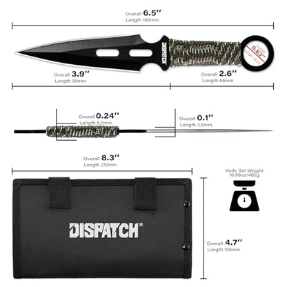 Dispatch 12 Pcs 6.5" Throwing Set, 3Cr13 Stainless Steel Black E-Coated Throwers with Paracord Handle, Full Tang, Tip Protectors & Nylon Carrying Bag,Throwing Spear for Competition and Recreation - style: Green Throwing Knives Set of 12