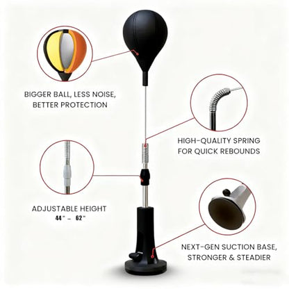 Adjustable Height Black Reflex Punching Ball Set with Boxing Gloves, Freestanding Speed Boxing Trainer for Adults Kids, Indoor Outdoor Stress Relief Punching Bag