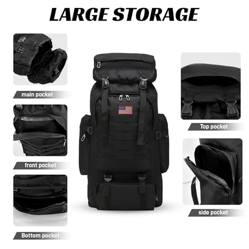 JUMAHE 80L 2-pack Hiking Backpack for Men with Sling Tactical Backpack - Rucksack Molle Military Tactical Waterproof Lightweight Camping Backpack 3 Day Assault Pack for Travel, Climbing, Backpacking - color: 80l Black - Pro(900d Fabric) + Sling Bag Bundle