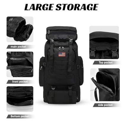 JUMAHE 80L 2-pack Hiking Backpack for Men with Sling Tactical Backpack - Rucksack Molle Military Tactical Waterproof Lightweight Camping Backpack 3 Day Assault Pack for Travel, Climbing, Backpacking - color: 80l Black - Pro(900d Fabric) + Sling Bag Bundle